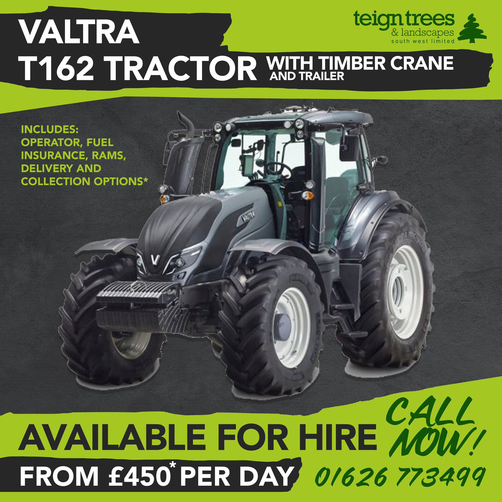 Valtra T162 Tractor cw PALM Crane and Trailer